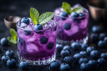 Wall Mural - Refreshing Blueberry Mint Cocktail for Summer Party Celebrations