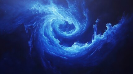 Poster - Vibrant blue abstract energy swirl on dark background, representing power, motion, and dynamic cosmic elements.