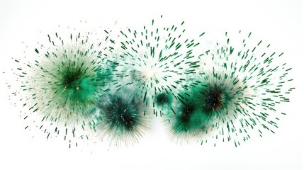 Wall Mural - display green fireworks white background