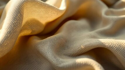 Poster - Flowing fabric waves gently rippling in golden light creating calming textural patterns