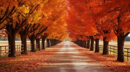 Canvas Print - autumn tree lined driveway