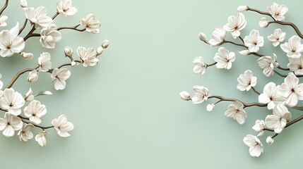 Wall Mural - Elegant Spring Blossom Branches on Mint Green Background:  A Serene Floral Design