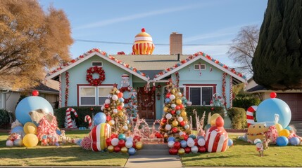 Canvas Print - reindeer christmas decorations on house