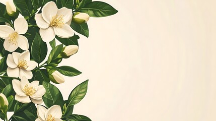 Poster - White flowers border on a light background