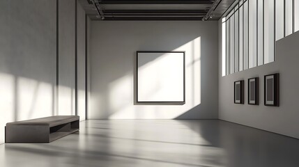 Poster - Modern art gallery sunlight interior mockup