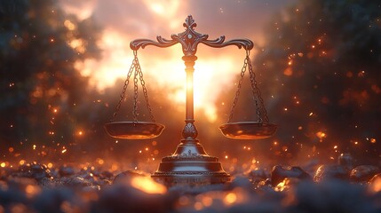 Scales of Justice sunset forest fire concept legal