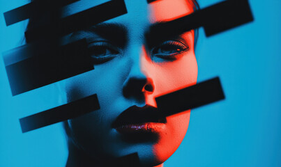 Poster - Exploring Abstract Emotions: A Vibrant Portrait Capturing the Depth of Human Expression Through Unconventional Contrast and Bold Colors