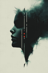 Poster - Intriguing Abstract Silhouette: Exploring the Depths of Human Emotion and Thought Through Minimalistic Digital Art