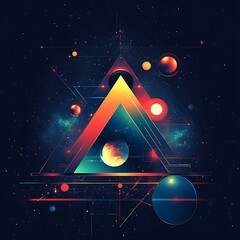 Poster - Abstract geometric triangles, cosmic design, digital art