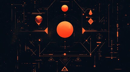 Poster - Abstract space planets system, digital art, dark background, futuristic design, tech concept
