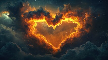 Wall Mural - a glowing heart shape formed by cosmic clouds and stars in a nebula.