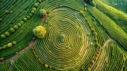 Wall Mural - Fingerprint tea plantation aerial view, serene, agricultural,  serene, agricultural, foliage