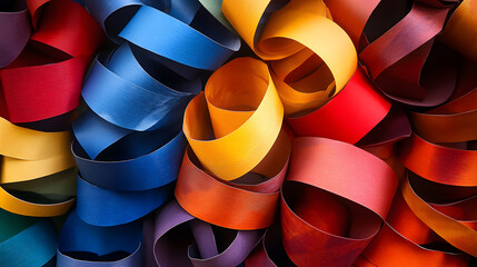 Poster - A vibrant collection of curled ribbons in various colors, creating a visually striking and textured pattern