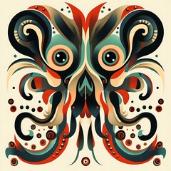 Aufkleber - Abstract symmetrical creature design, cream background, swirls, graphic art, poster