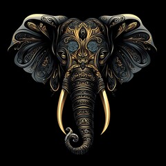 Poster - Ornate elephant head design on black background. Possible use Graphic design, print, or digital art