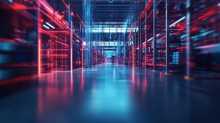 Wall Mural - Futuristic Data Center: A Symphony of Red and Blue Light