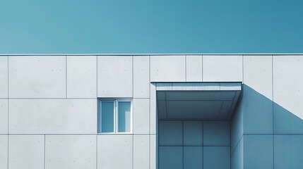 Aufkleber - Modern building facade with window and overhang; sunny day; minimalist architecture; stock photo