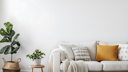 Poster - Modern living room with plants and sofa