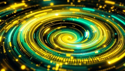Wall Mural - vibrant techno spiral with dynamic yellow and teal light trails