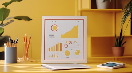 Aufkleber - Modern workspace with tablet displaying data charts