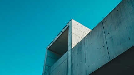 Aufkleber - Modern concrete building against clear blue sky. Low angle view. Potential use Architectural photography, design inspiration