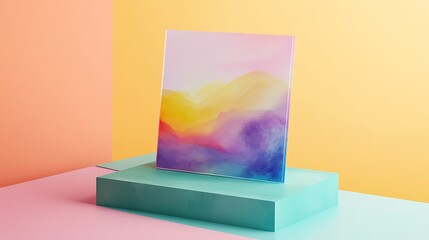 Aufkleber - Abstract art piece on pastel podium, vibrant colors, modern display