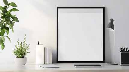 Aufkleber - Empty Frame on Desk, Modern Workspace, Minimalist Design, Photo Display, Presentation