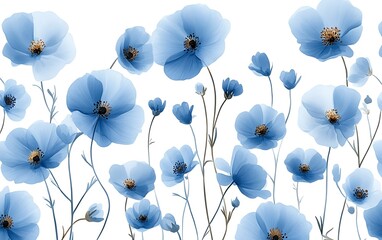 Poster - Light blue flowers in soft pastel style. Background White. Use Wallpaper, design, print