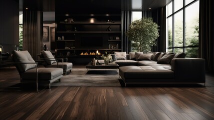 Wall Mural - room dark wood plank