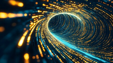 Poster - Dynamic Light Spiral with Bright Particles in 3D Abstract Design