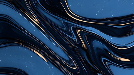 Poster - Abstract Fluid Art with Blue and Gold Swirls in Elegant Design