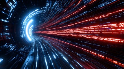 Fototapete - Futuristic Light Tunnel with Red and Blue Motion Effects