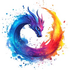 Colorful dragon logo design, artistic abstract background, for branding or gaming