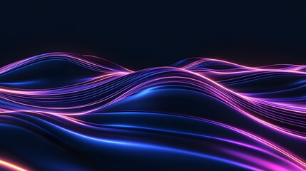 Fototapete - Futuristic Abstract Waves with Bright Neon Colors on Dark Background