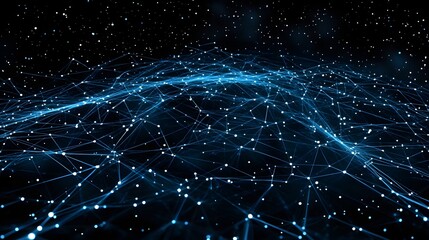 Fototapete - Abstract Blue Geometric Network with Stars and Light Effects