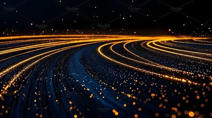Poster - Abstract flowing lines with orange bokeh lights on dark background