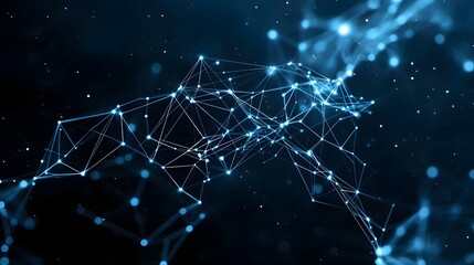 Fototapete - Abstract Network Connections with Blue Light and Depth Effects