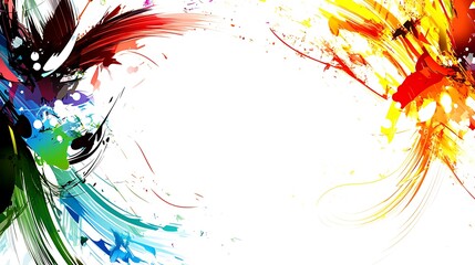 Poster - Colorful abstract paint splashes, white background, design element