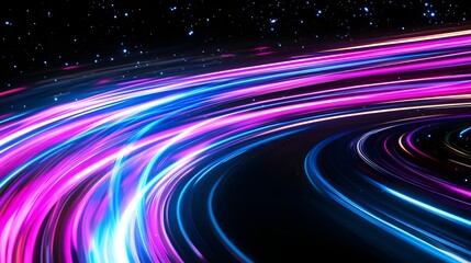 Fototapete - Colorful Light Trails on a Dark Background with Starry Sky