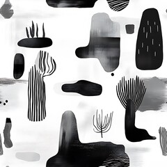Poster - Abstract black and white pattern, artistic shapes, design elements, textile or print, background