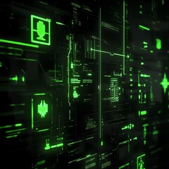 Poster - Futuristic digital interface with green glowing data streams
