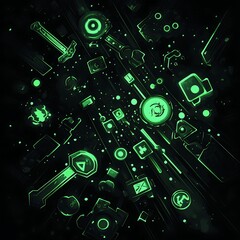Leinwandbilder - Abstract digital technology design, fast moving elements, neon green glow, background