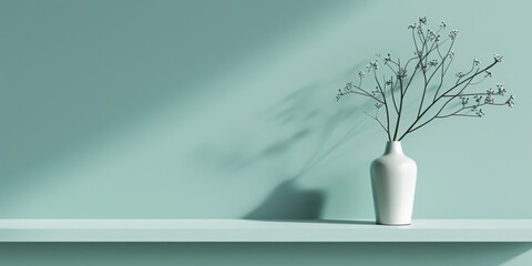 Poster - A minimalist aesthetic featuring a light emerald backdrop, Minimalist design elements arranged symmetrically, Contemporary minimalist style