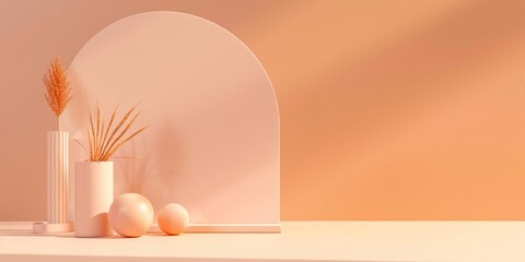 Aufkleber - A minimalist aesthetic featuring a light pastel orange backdrop, Minimalist design elements arranged symmetrically, Modern minimalist style