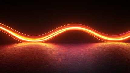 Canvas Print - Abstract orange neon light wave glowing on dark background.