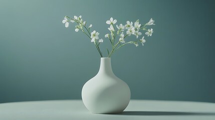 Poster - White vase with small flowers on teal background