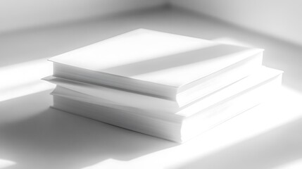 Poster - Stack of blank books in sunlight, studio shot, minimalist, product presentation, design concept