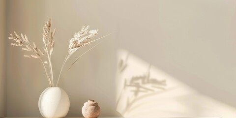 Poster - A minimalist aesthetic featuring a light taupe backdrop, Minimalist design elements arranged symmetrically, Contemporary minimalist style