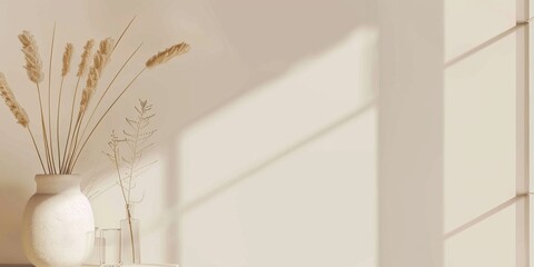 Poster - A minimalist aesthetic featuring a light taupe backdrop, Minimalist design elements arranged symmetrically, Contemporary minimalist style