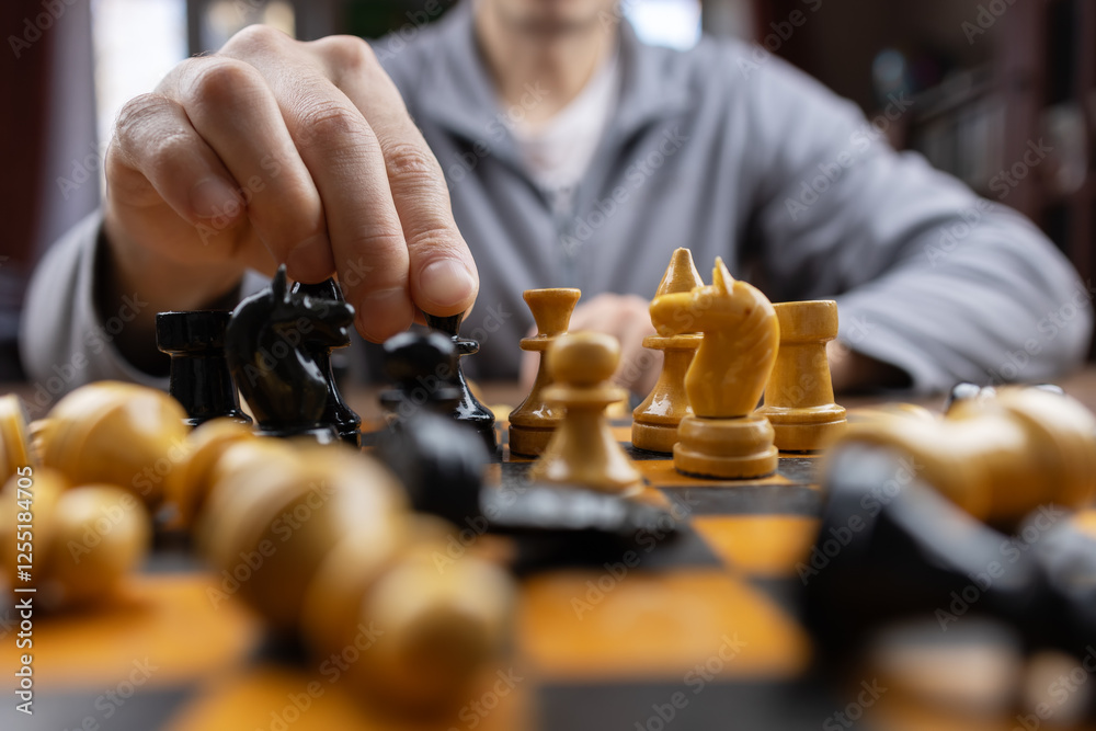 Hand of player chess using Minor piece, illustrate business strategy ...